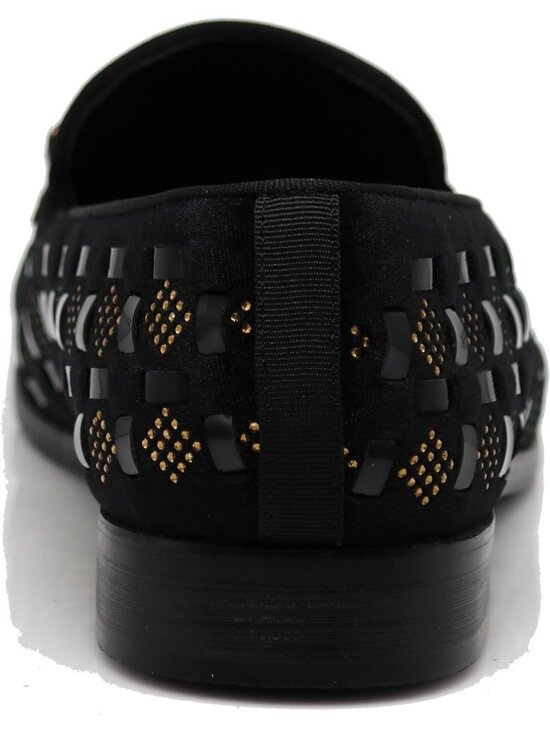 PARRAZO Men\'s Black Gold Glitter Rhinestone Loafers Metal Buckle Slip On Shoes main image 7